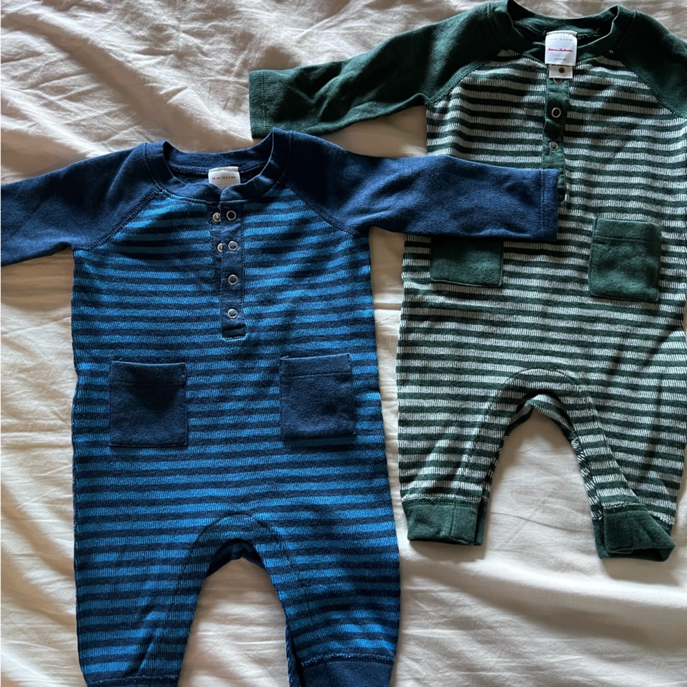 SOLD Two Hanna Andersson 100% cotton flatback rib knit Rompers